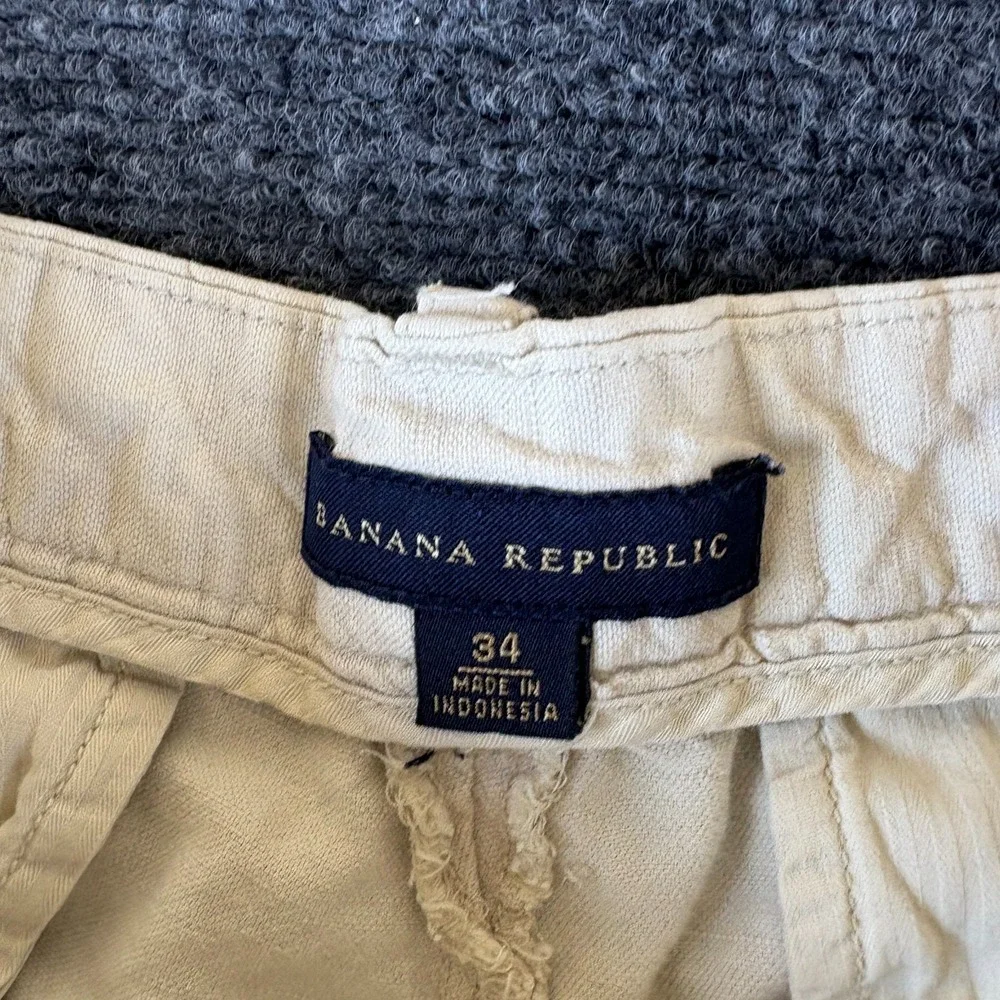 Banana Republic Chino Shorts Mens 32x8 Cream Linen Slash Pockets Casual Summer